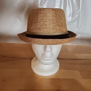 D&Y Fedora Hat Men's O/S Brown Tan Straw Grosgrain Band Classic Resort Boho NWT